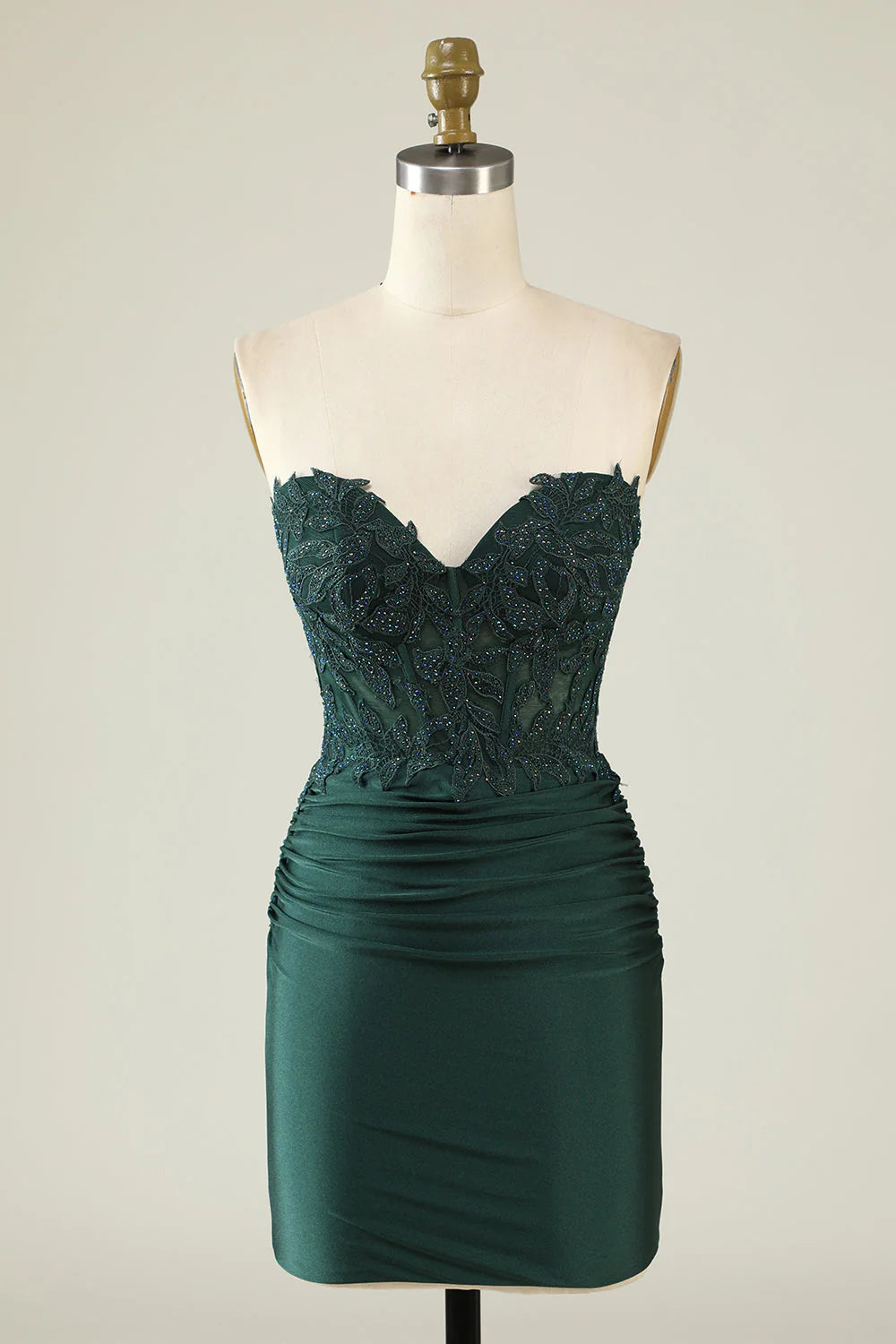 Save On Inspired Styles Amzcw Dark Green Bodycon Strapless Applique Short Homecoming Dress with Beading