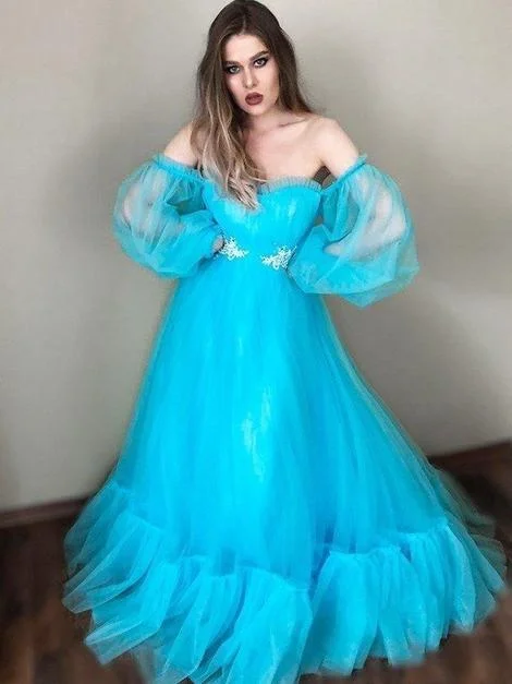 Exclusive Sale Puffy Sleeve Tulle Prom Dresses Long Evening Gown        cg22897