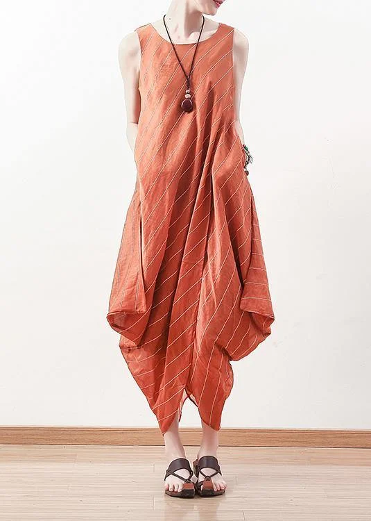 Boho - Chic Festival - Ready Style DIY sleeveless linen Long Shirts Inspiration orange o neck Dresses summer