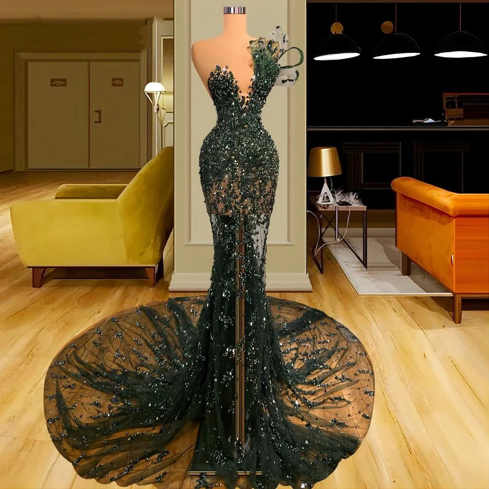 Seasonal Trends Luxury See Through Beaded Prom Dresses Bodycon Sexy Prom Evening Dress