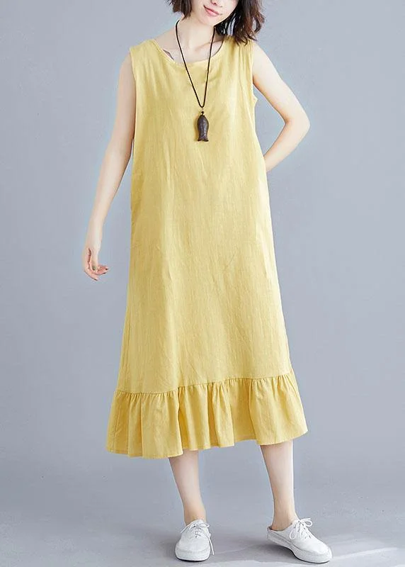 Y2K Nostalgic Fashion Look DIY o neck sleeveless linen clothes For Women Inspiration yellow Dresses summer