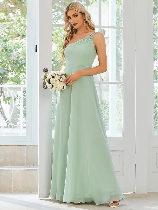 Flash Sale One Shoulder Beaded Chiffon Wholesale Bridesmaid Dresses