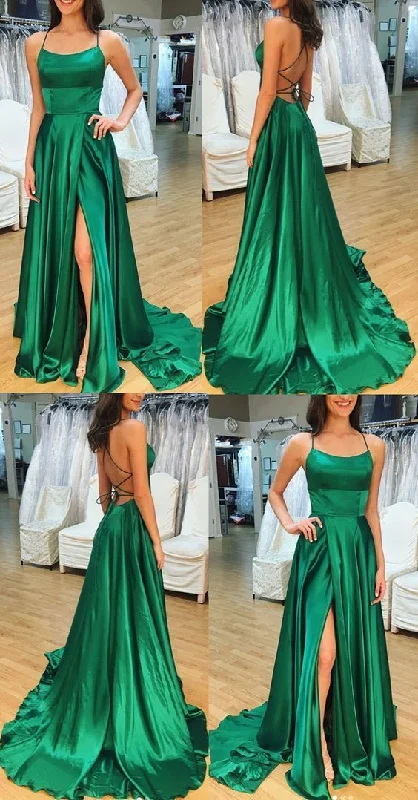 Celebrate With Big Savings Spaghetti Straps Open Back Prom Dress Satin Formal Evening Gown Y184