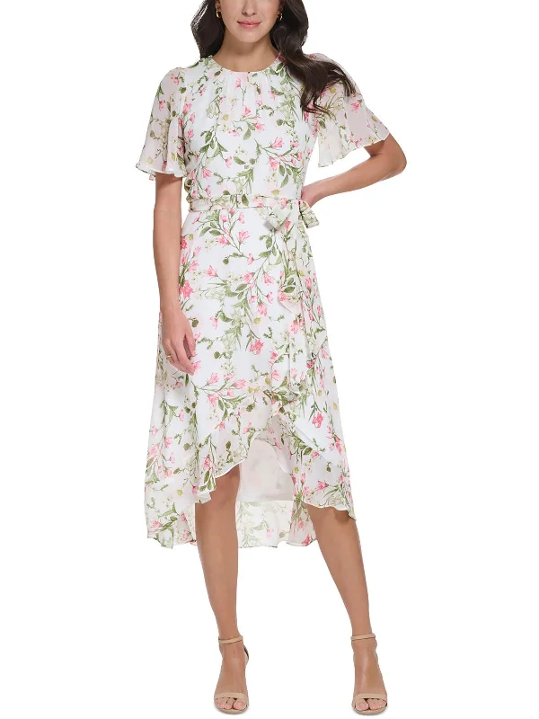 End - Of - Month Blowout Womens Floral Print Chiffon Midi Dress