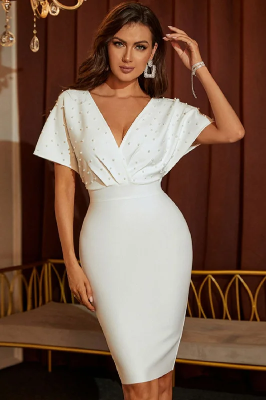 Buy More, Save More Beaded Dolman Sleeve Surplice Sexy Elegant Bodycon Dress