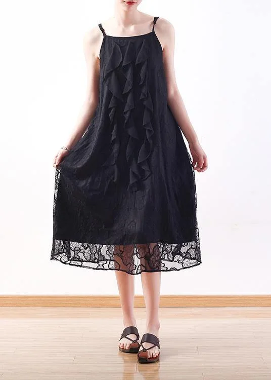 Big Savings On Rustic Countryside Styles Elegant black Lace Tunics Fine design sleeveless Art summer Dresses