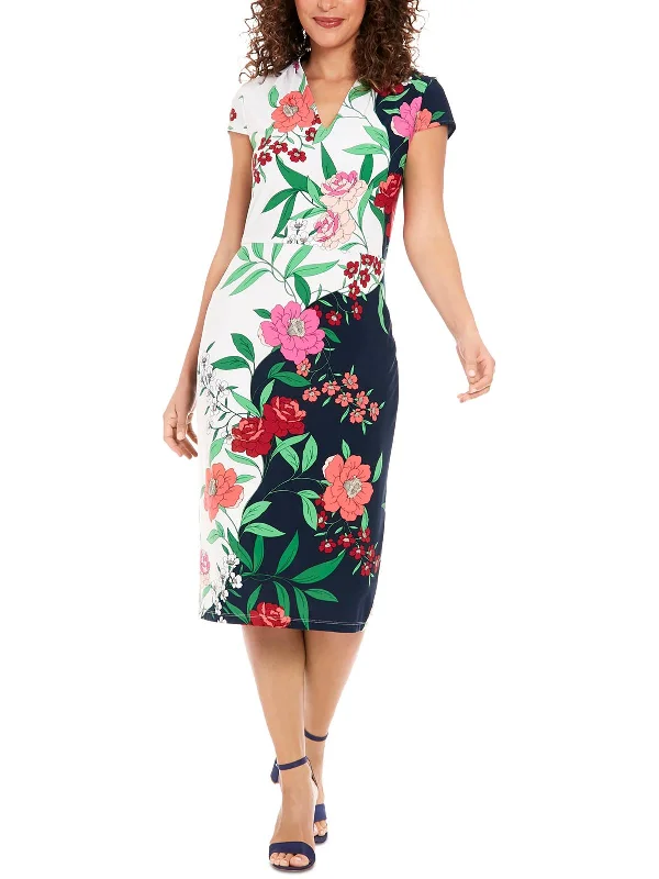 Hollywood Glam Award - Show Style Womens Floral Print Midi Sheath Dress