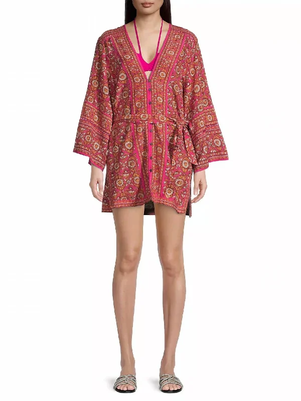 Wardrobe Upgrade Riri Floral Tunic Dress In Fuchsia Multi