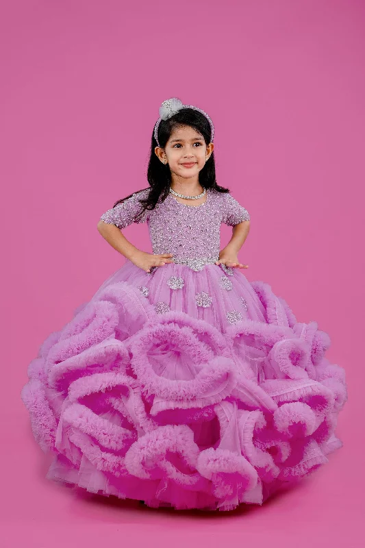 Winter Warm - Up Sale Pre-Order: Pink lavender twirled gown with crystal and bead detailing