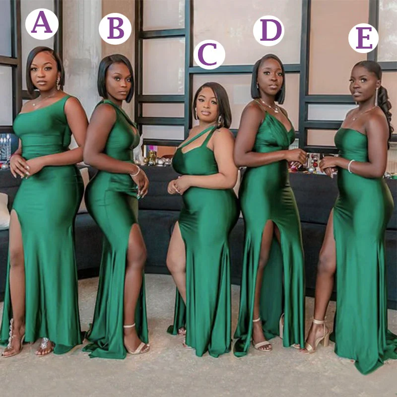 Best-Sellers Mismatchy Emerald Green Sexy Side-slit Mermaid Long Bridesmaid Dresses, BD3266