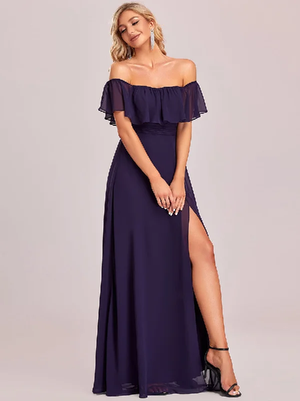 Spring Fashion Off Shoulder Ruffle Thigh Split Wholesale Bridesmaid Dresses