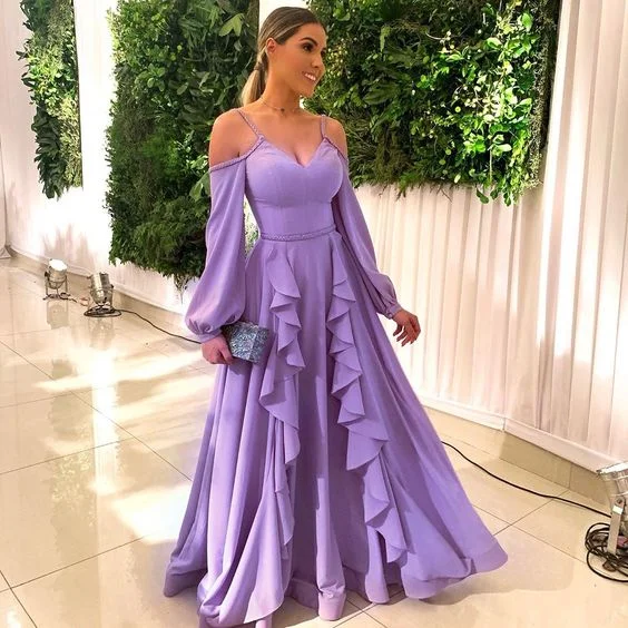 Spring Fashion Sexy purple A Line Prom Dress, Chiffon Long Evening Party Gown   cg5594