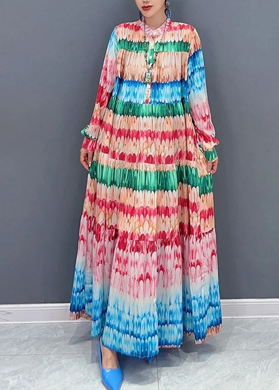 Limited Styles Loose O-Neck Print Patchwork Long Dresses Long Sleeve