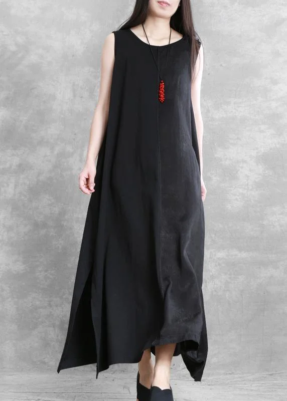 Spring Fashion Organic black dresses o neck sleeveless robes summer Dress