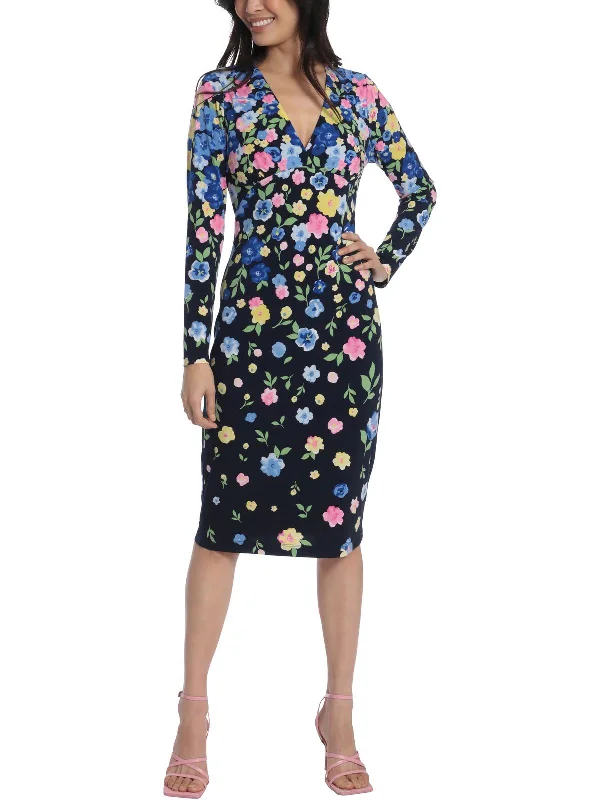 Nordic Minimalist Home Look Womens Floral Print Matte Jersey Sheath Dress