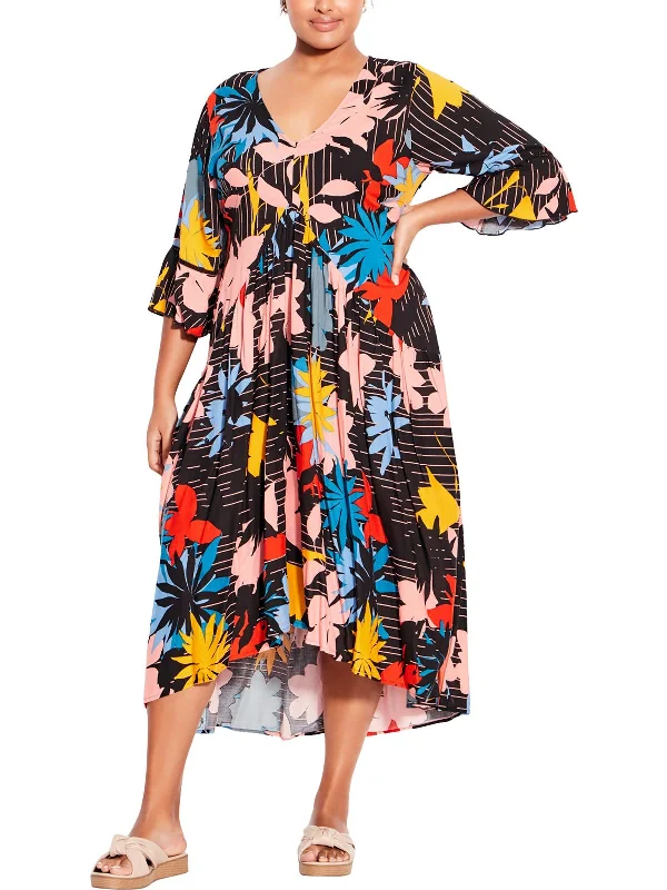 Mother'S Day Special Plus Valencia Womens Daytime Floral Print Midi Dress