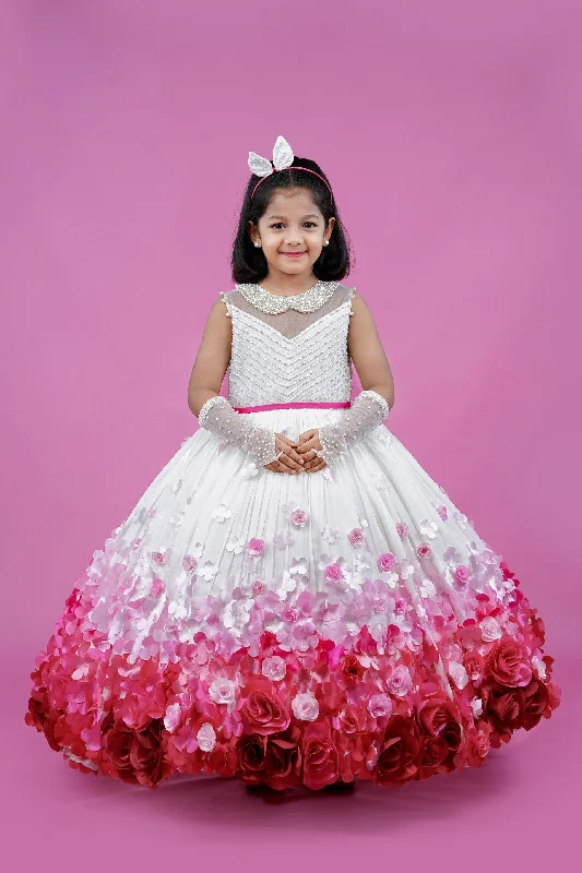 Exclusive Discount Pre-Order: Pink color gradient rosette ball gown with pearl embellished yoke