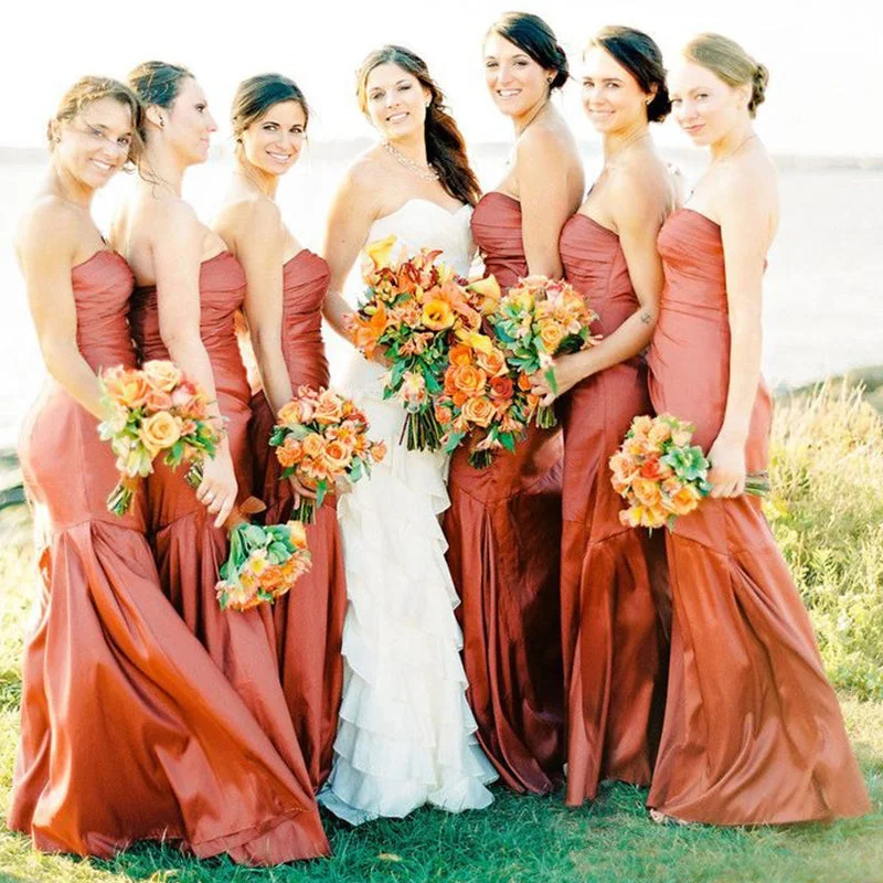 Fashionista Favorites Rust Sexy Strapless Sweetheart Pleats Mermaid Long Bridesmaid Dresses, BD3280