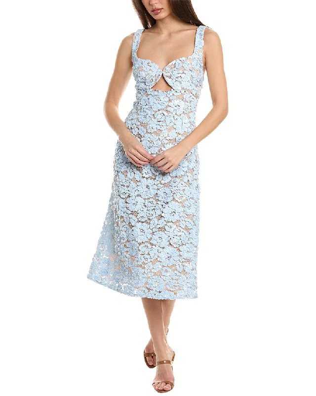 Elegant Style Michael Kors Collection Embellished Floral Lace Cutout Silk-Lined Midi Dress