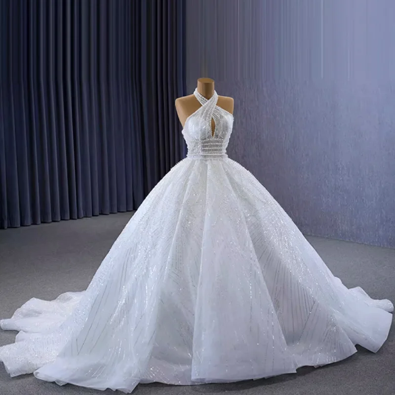 Seasonal Trends Handmade Puffy Ball Gown Sequins Wedding Dress with Detachable Skirt