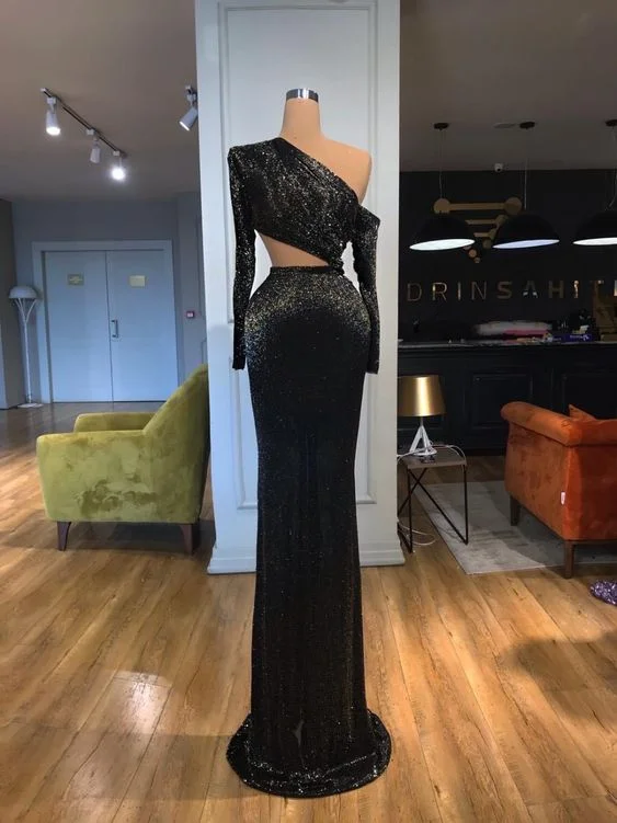 Wardrobe Update Long Sleeves Black Evening Dress Prom Gown    cg23522