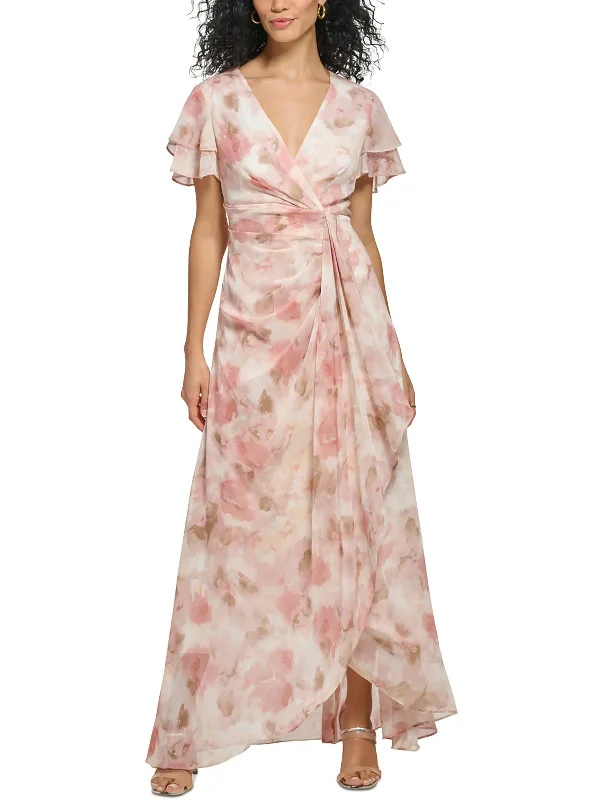 Trend Alert Womens Chiffon Floral Evening Dress