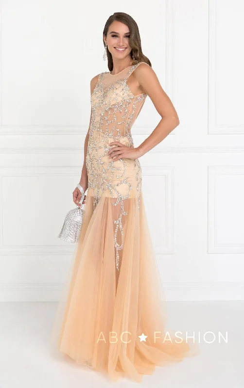 Mid - Week Surprise Jeweled Long Sleeveless Sheer Dress by Elizabeth K GL2153