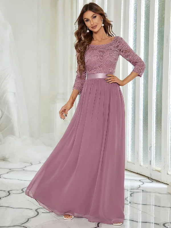 Last Chance Sale Elegant Empire  Waist Wholesale Bridesmaid Dresses with Long Lace Sleeve