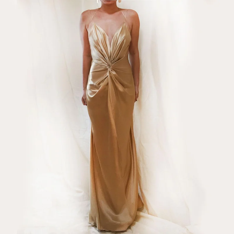 Early Access To Art Deco Styles Sale Champagne Gold Soft Sweetheart Mermaid Cross Back Long Sexy Prom Dress, Bridesmaid Dress, PD3088