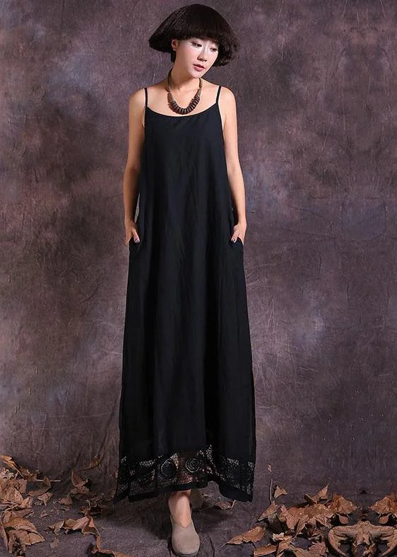 Season Sale Handmade black linen outfit sleeveless  Maxi summer Dress