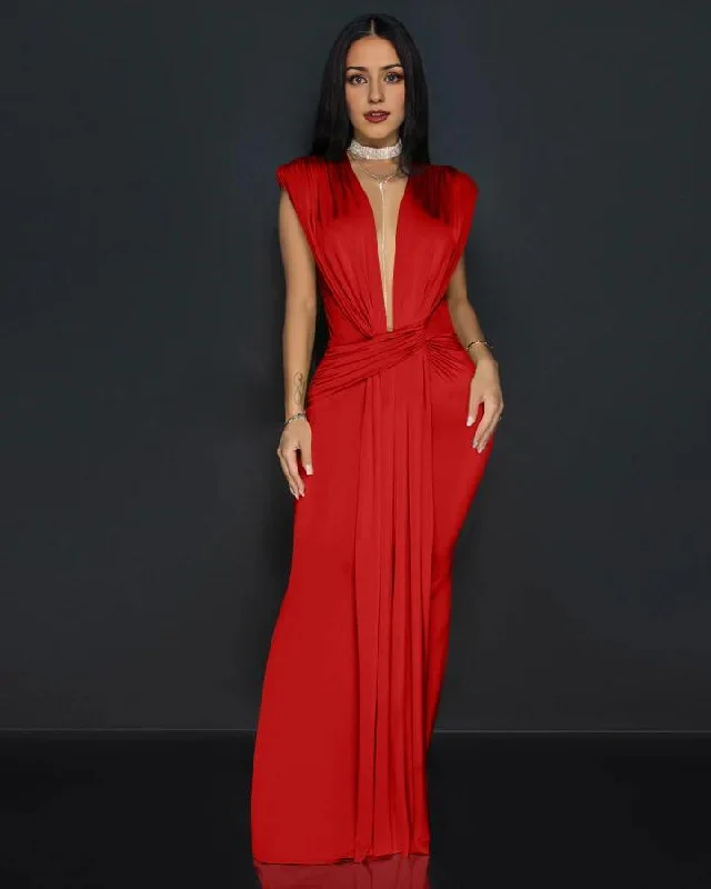 Hollywood Glam Award - Show Style Amzcw Women's Elegant Sleeveless Deep V Neck Bodycon Party Evening Gown Maxi Dress dresses evening wear ﻿