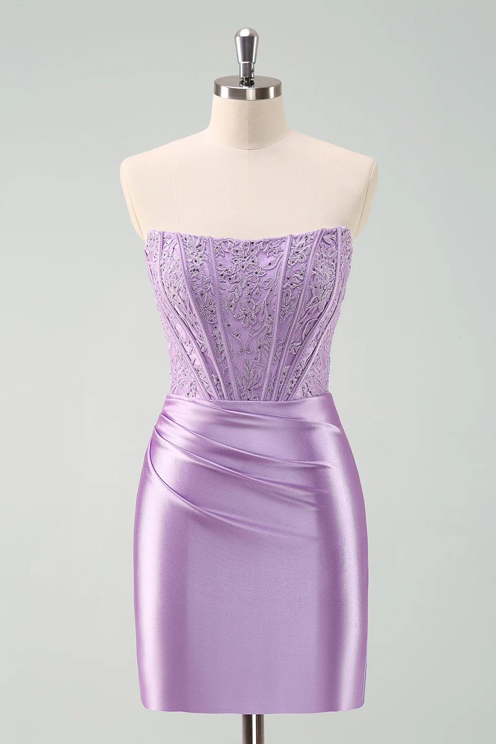 Seasonal Sale Amzcw Stylish Purple Bodycon Pleated Beaded Corset Short Homecoming Dress