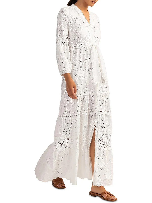 Mid - Week Surprise Santorini Womens Floral Eyelet Shirtdress