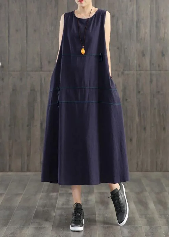 Day-To-Night Styles Handmade linen quilting dresses Korea Pure Color Appliques Sleeveless Dress For Women