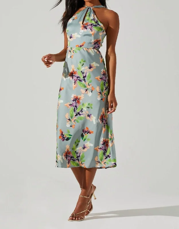 Limited-Time Offer Sandrine Halter Midi Dress In Sage Orange Floral