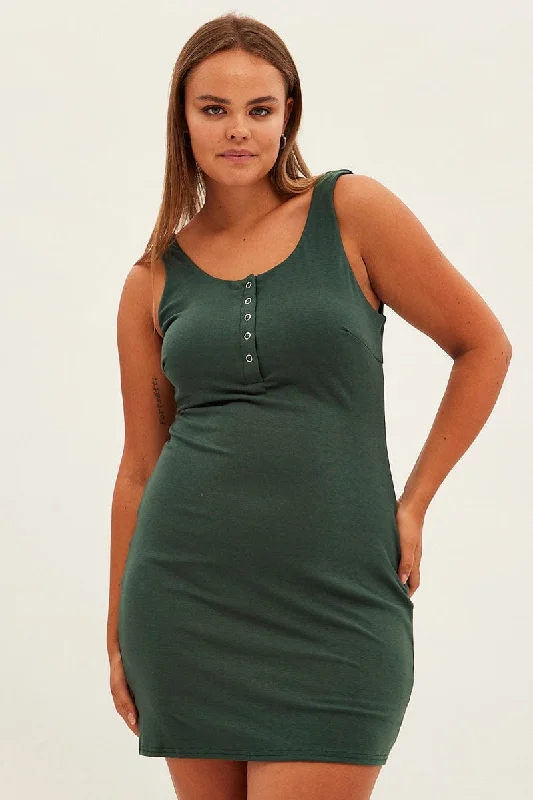 Elegant Style Green Bodycon Sleeveless Mini Dress