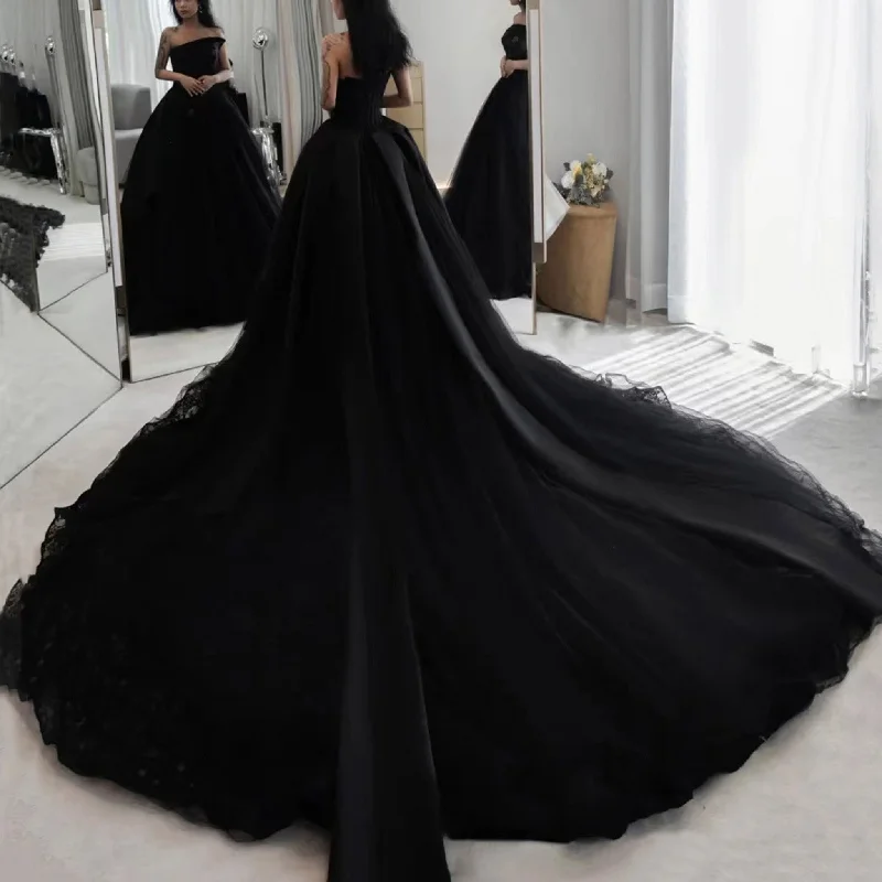 Chic Outfits Black Strapless Ball Gown Wedding Dresses and Bridal Gowns