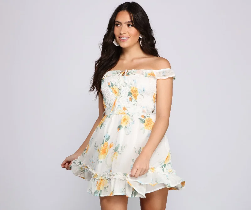 Celebrate With Big Savings Floral Wonder Stylish Ruffled Skater Dress