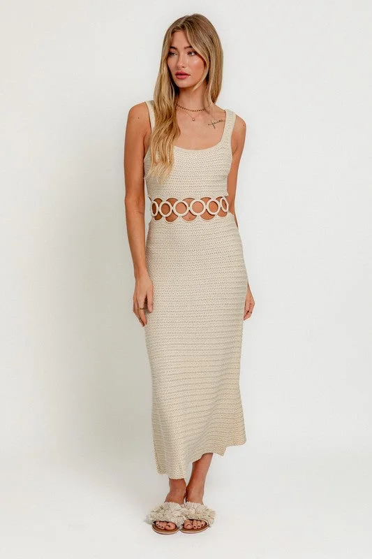 Fashionista Favorites Square Neck Sleeveless Crochet Midi Dress