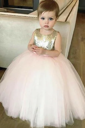 Limited - Stock Sequin Tulle Flower Girls Dress Ball Gown with Bow Belt