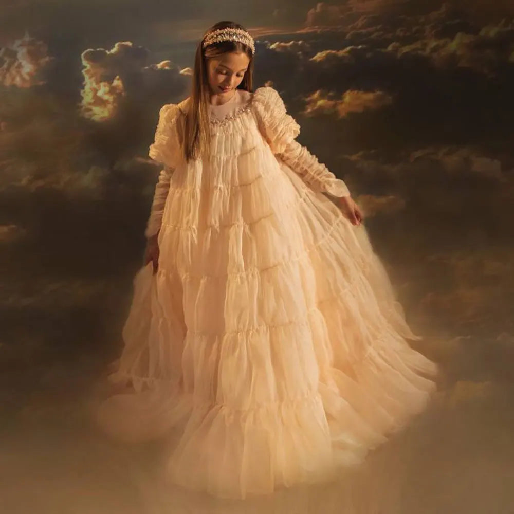 Limited - Time Bundle Roycebridal Luxury Arabic Beige Girl Dress Beaded Pleat Dubai Kids Princess Holiday Birthday Wedding Party Formal Gown 2025 J399