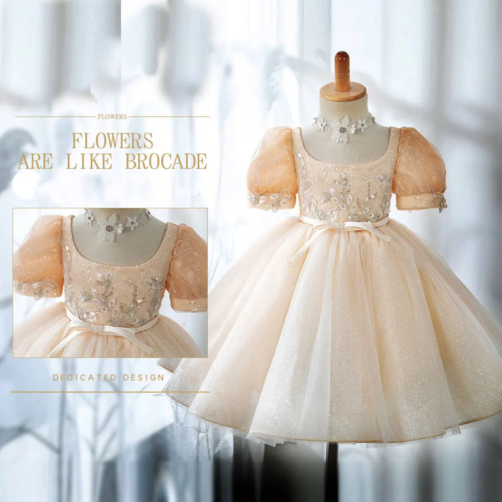 Score Big On Glamorous Red - Carpet Styles Roycebridal Champagne Square Collar Baby Girl Dresses Arabic Beading Sequined Princess Gown for Birthday Wedding Party Show J405