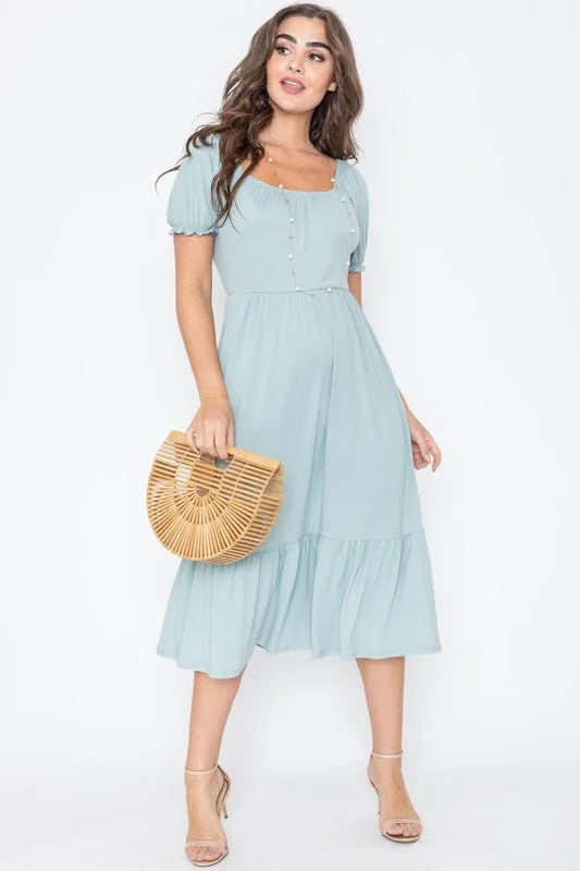 Cool Prices Square Neck Puff Sleeve Boho Dress