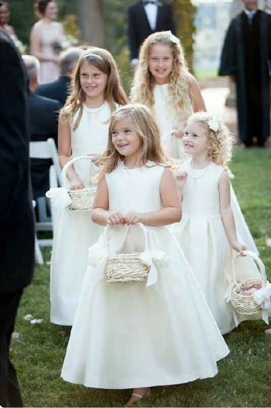 Boho - Chic Festival - Ready Style Simple Satin A-line Ivory Flower Girls Dresses Pattern