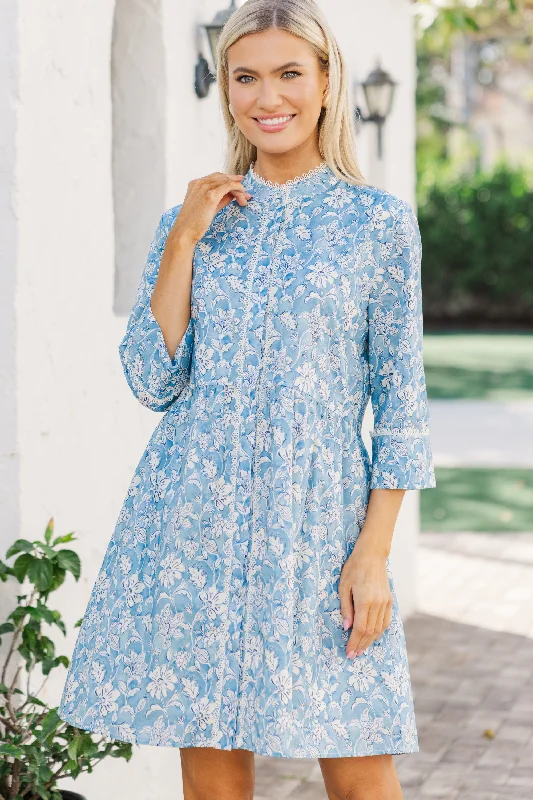 Special Occasion Wear Believe In Yourself Blue Floral Toile Dress