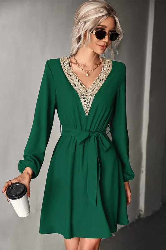 Winter Warm - Up Sale Women's Long Sleeve V Neck Mid Dress