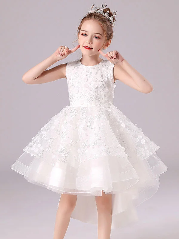 Seasonal Fashion White Jewel Neck Sleeveless Bows Formal Kids Pageant flower girl dresses