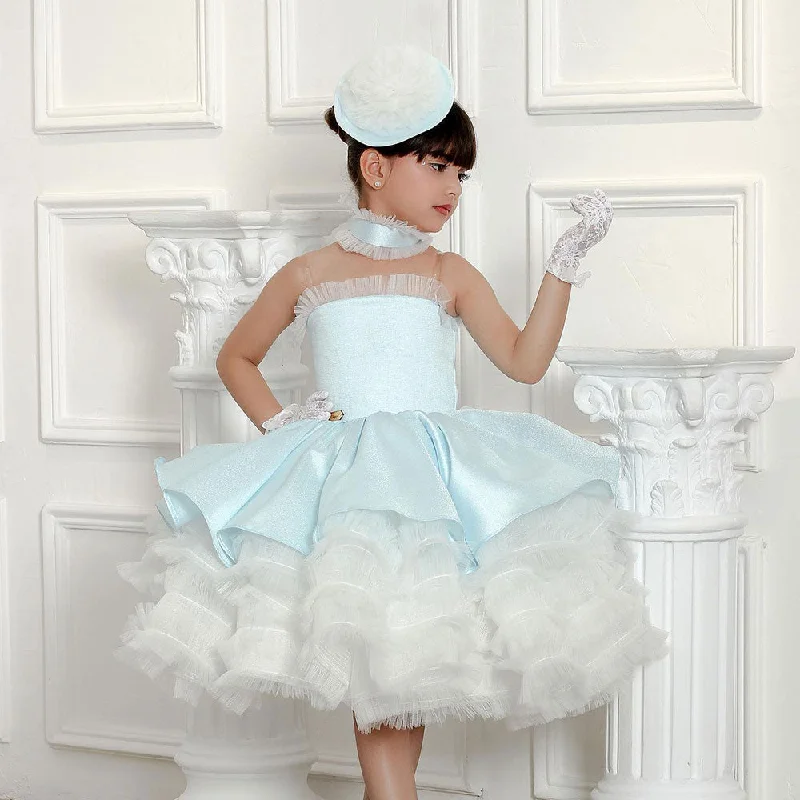 Wardrobe Update Roycebridal Luxury Sky Blue Arabric Girl Dress with Headgear Kids Princess Birthday Wedding Party Children Holiday Gown 2025 J194