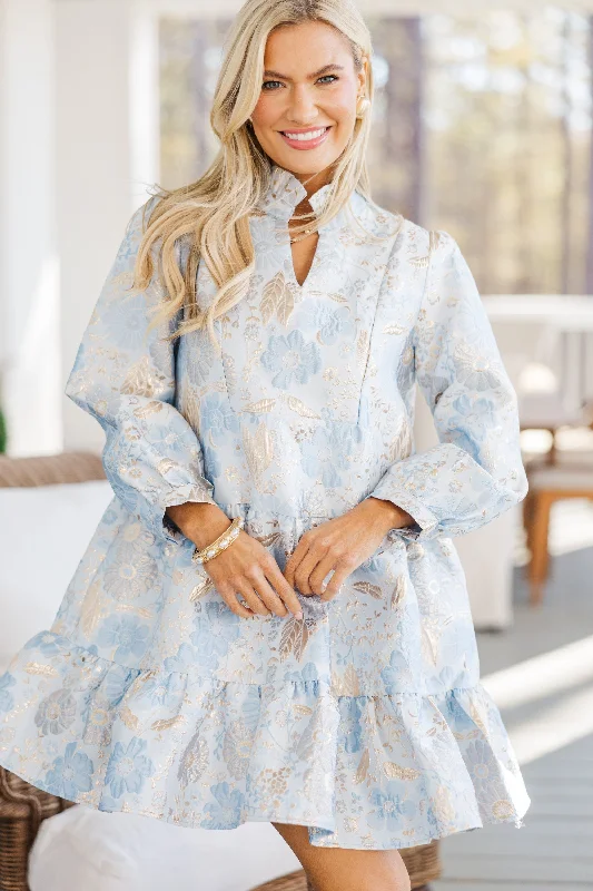 Seasonal Fashion Always On My Mind Light Blue Floral Dress