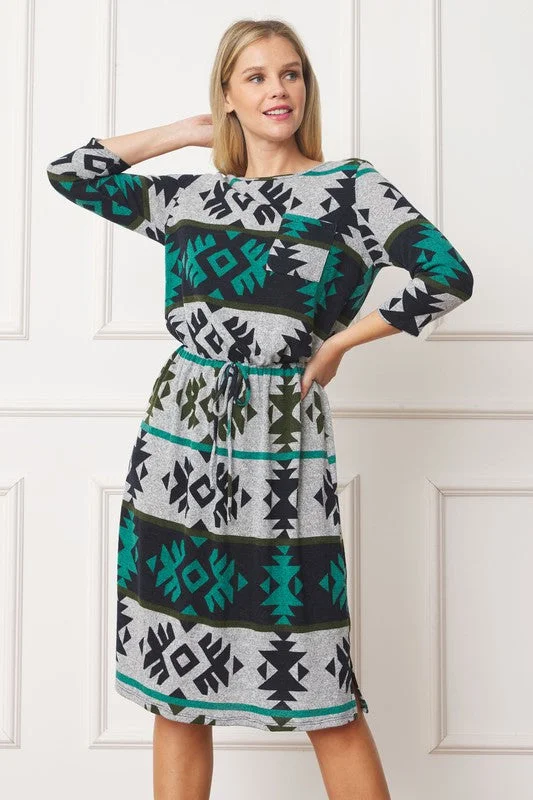 Today Only Plus Tribal Drawstring Blouson Midi Dress